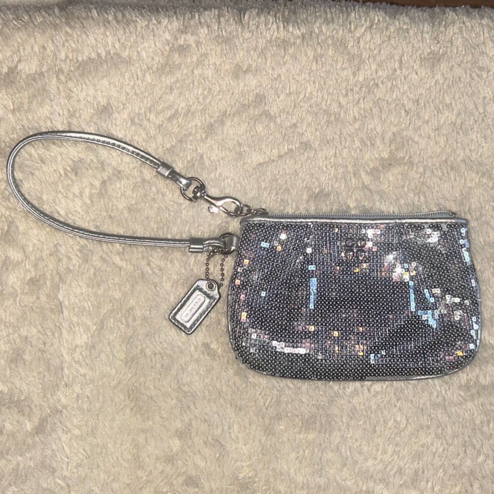 Coach Silver Sequin Wristlet